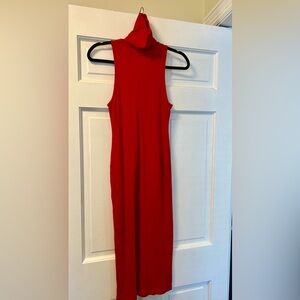 Zara Red Sleeveless Turtleneck Maxi Dress